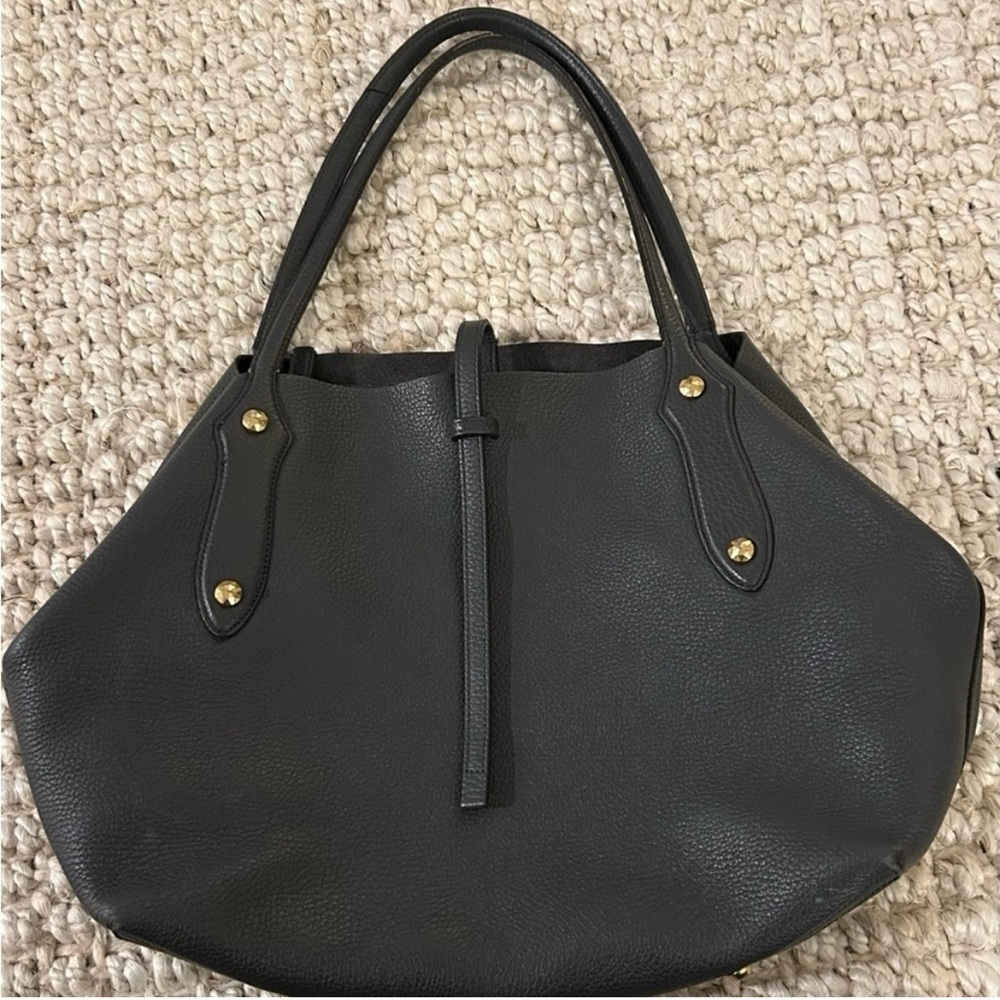 Annabel Ingall Gray Leather Tote Bag structured Shoulder Bag - Picture 6 of 11